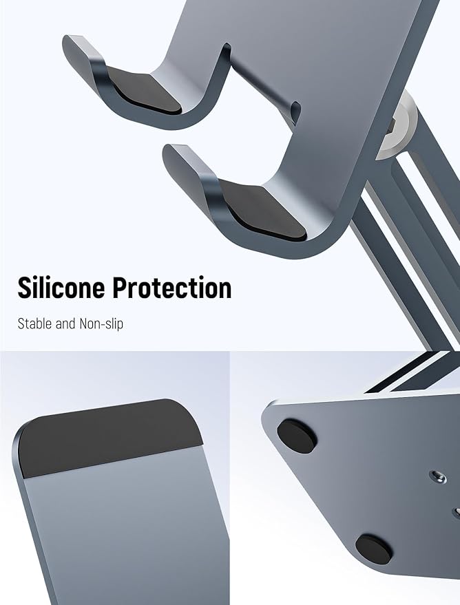 Amyslos™ 360° Adjustable Aluminum Phone & Tablet Stand – Foldable, Non-Slip Desk Holder