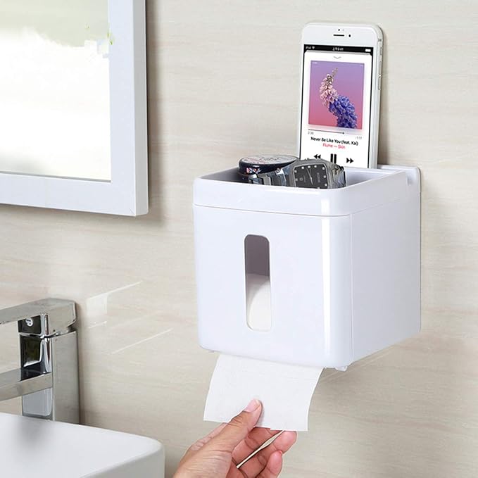 Amyslos™ Waterproof Multifunctional Tissue Box – Elegant White Bathroom Organizer