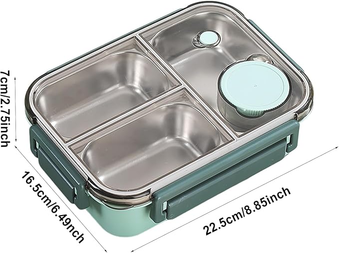 Amyslos Stainless Steel Lunch Box – 3-Compartment Meal Container for Children and Adults – Portion Control, Easy to Clean, Perfect for School, Work, Camping & Travel.
