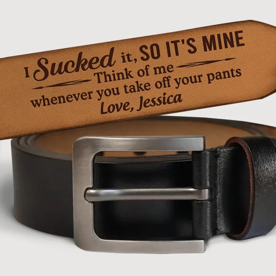 Amyslos "Think Of Me Whenever You Take Off Your Pants" Couple Personalized Custom Engraved Leather Belt - Unique Gift For Husband Wife, Anniversary