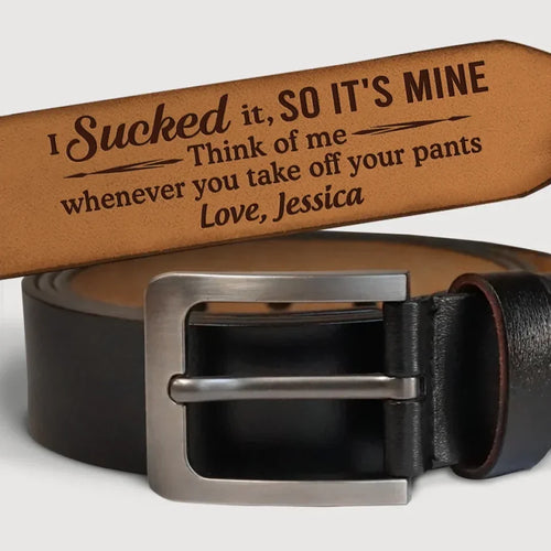 Amyslos "Think Of Me Whenever You Take Off Your Pants" Couple Personalized Custom Engraved Leather Belt - Unique Gift For Husband Wife, Anniversary