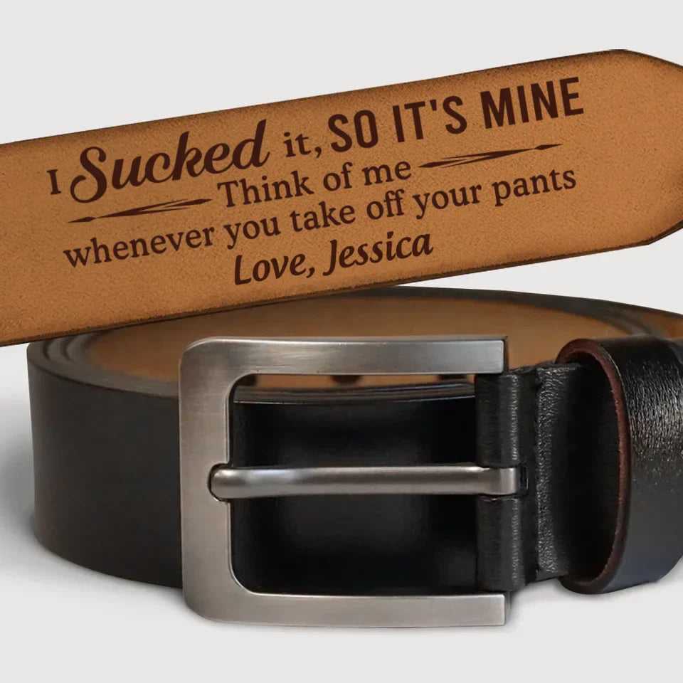 Amyslos "Think Of Me Whenever You Take Off Your Pants" Couple Personalized Custom Engraved Leather Belt - Unique Gift For Husband Wife, Anniversary