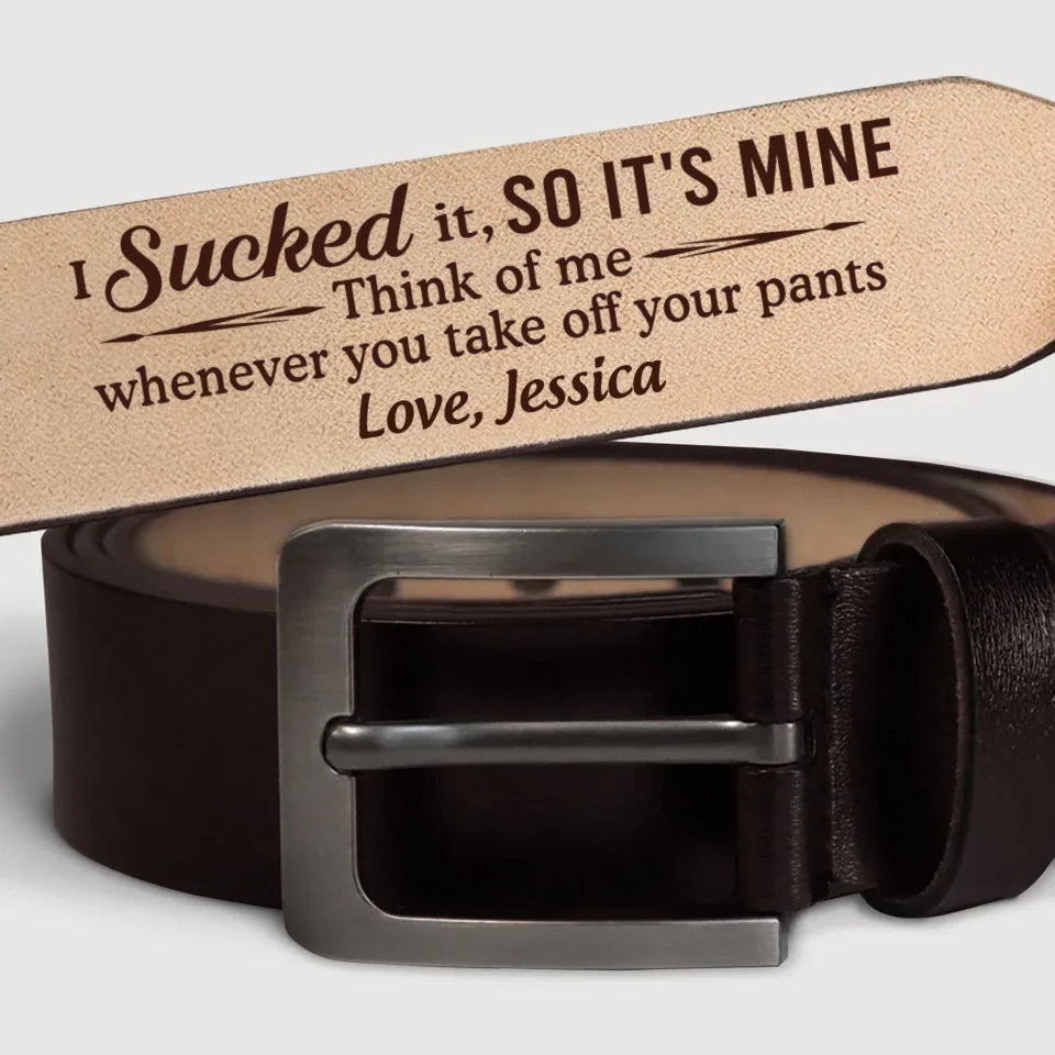 Amyslos "Think Of Me Whenever You Take Off Your Pants" Couple Personalized Custom Engraved Leather Belt - Unique Gift For Husband Wife, Anniversary