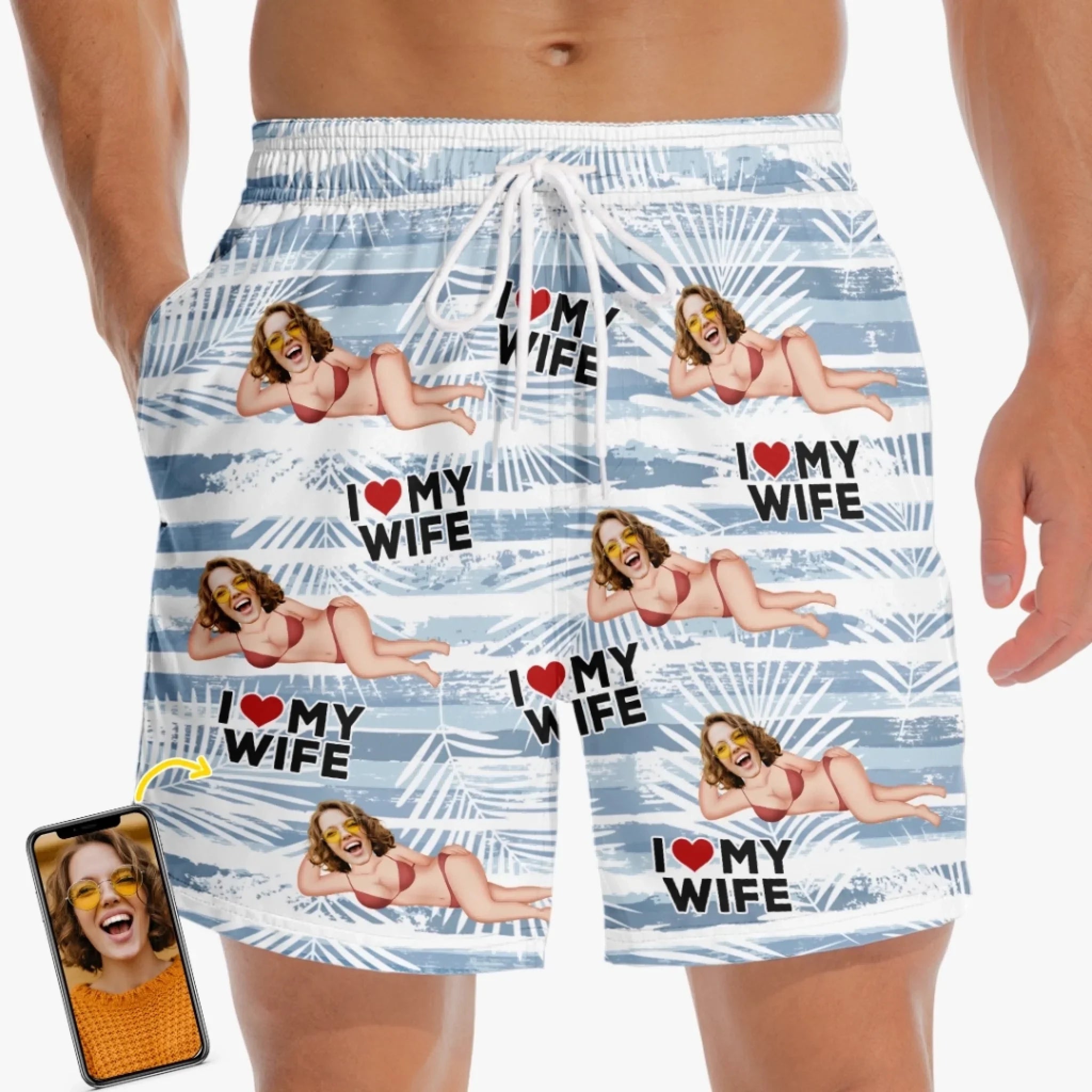 Amyslos Custom Photo Tropical Hawaiian Aloha Men Beach Shorts - Summer Vacation & Travel Gift for Husband, Wife, Him & Her