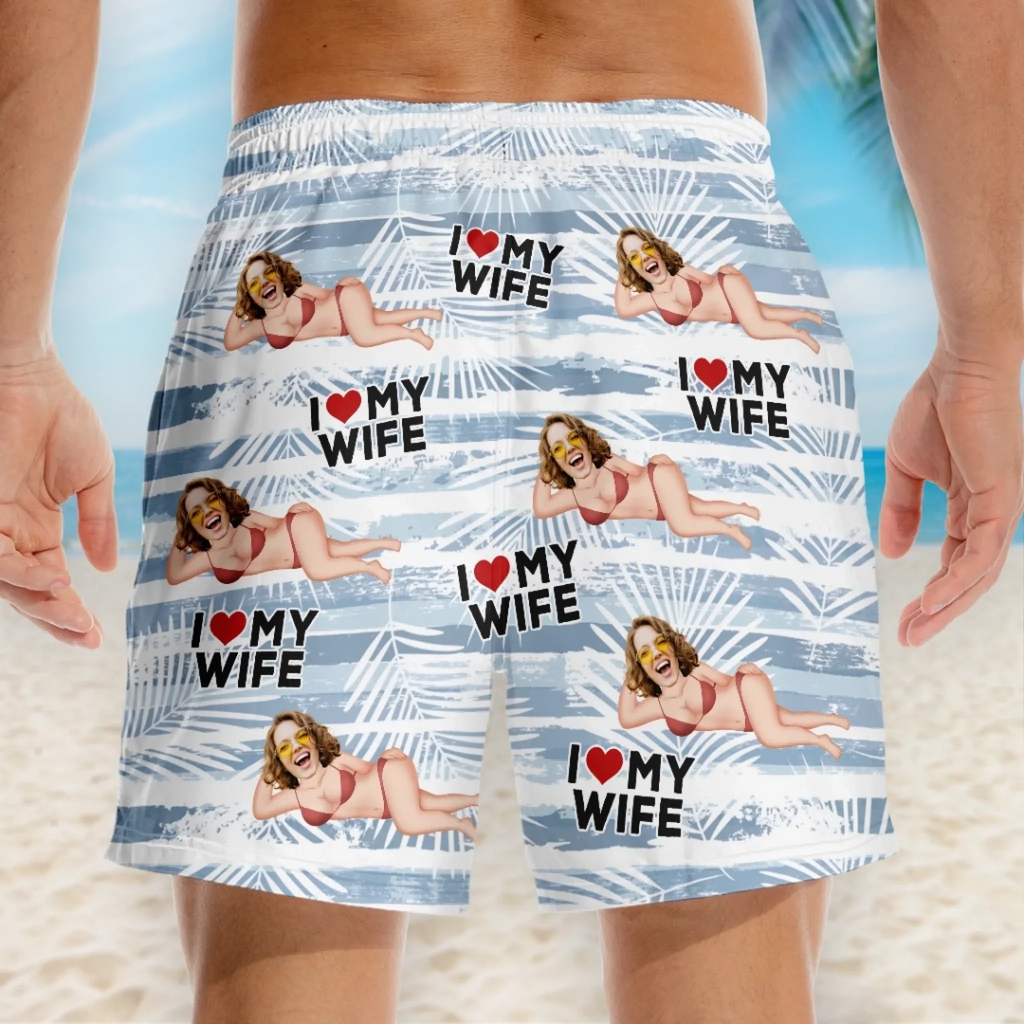 Amyslos Custom Photo Tropical Hawaiian Aloha Men Beach Shorts - Summer Vacation & Travel Gift for Husband, Wife, Him & Her