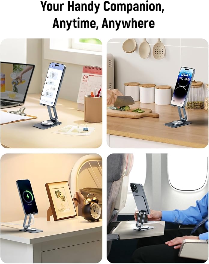 Amyslos™ 360° Adjustable Aluminum Phone & Tablet Stand – Foldable, Non-Slip Desk Holder