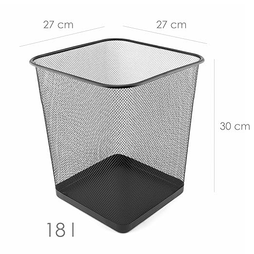 Amyslos 18L Mesh Office Waste Bin – Strong Metal Paper Basket for Home & Workspace, Sleek Black Finish
