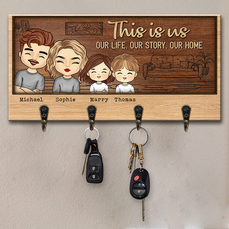Amyslos: Our Life, Our Story, Our Sweet Home - Family Personalized Custom Key Hanger, Key Holder - Gift For Family Members